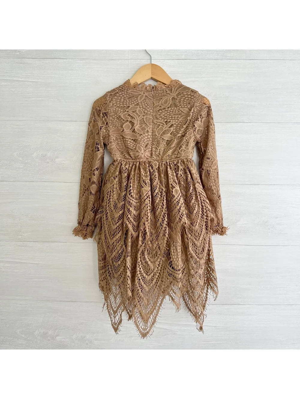 Trish Scully Child Girls Tan Crochet Lace Boho Hi-Low Dress Size 4